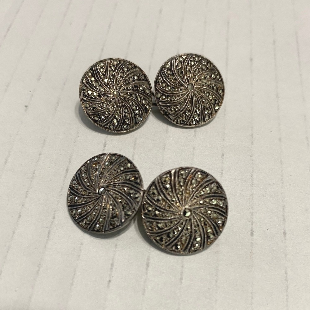 Unbranded Marcasite Swirl Cufflinks Mens OS Silver Excellent Vintage Art Deco